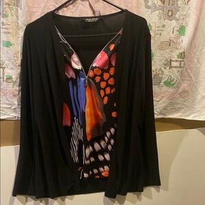 Tango Mango Black with Orange/Pink/Purple/Brown Graphic Long Sleeve FoolerBlouse